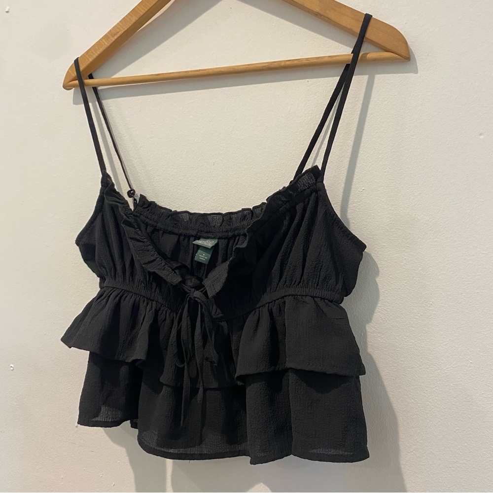 Black Ruffle Crop Babydoll Tank